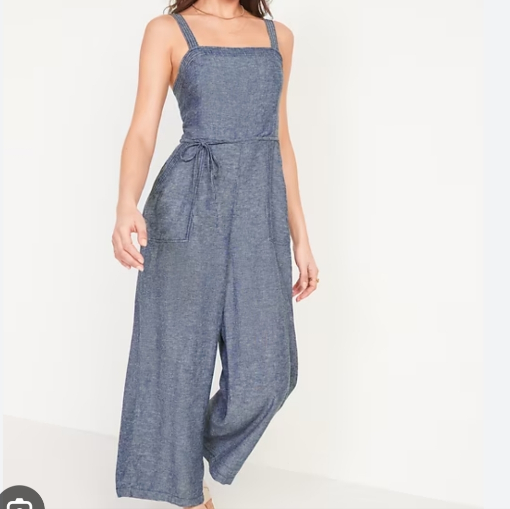 Linen-blend wide-leg jumpsuit